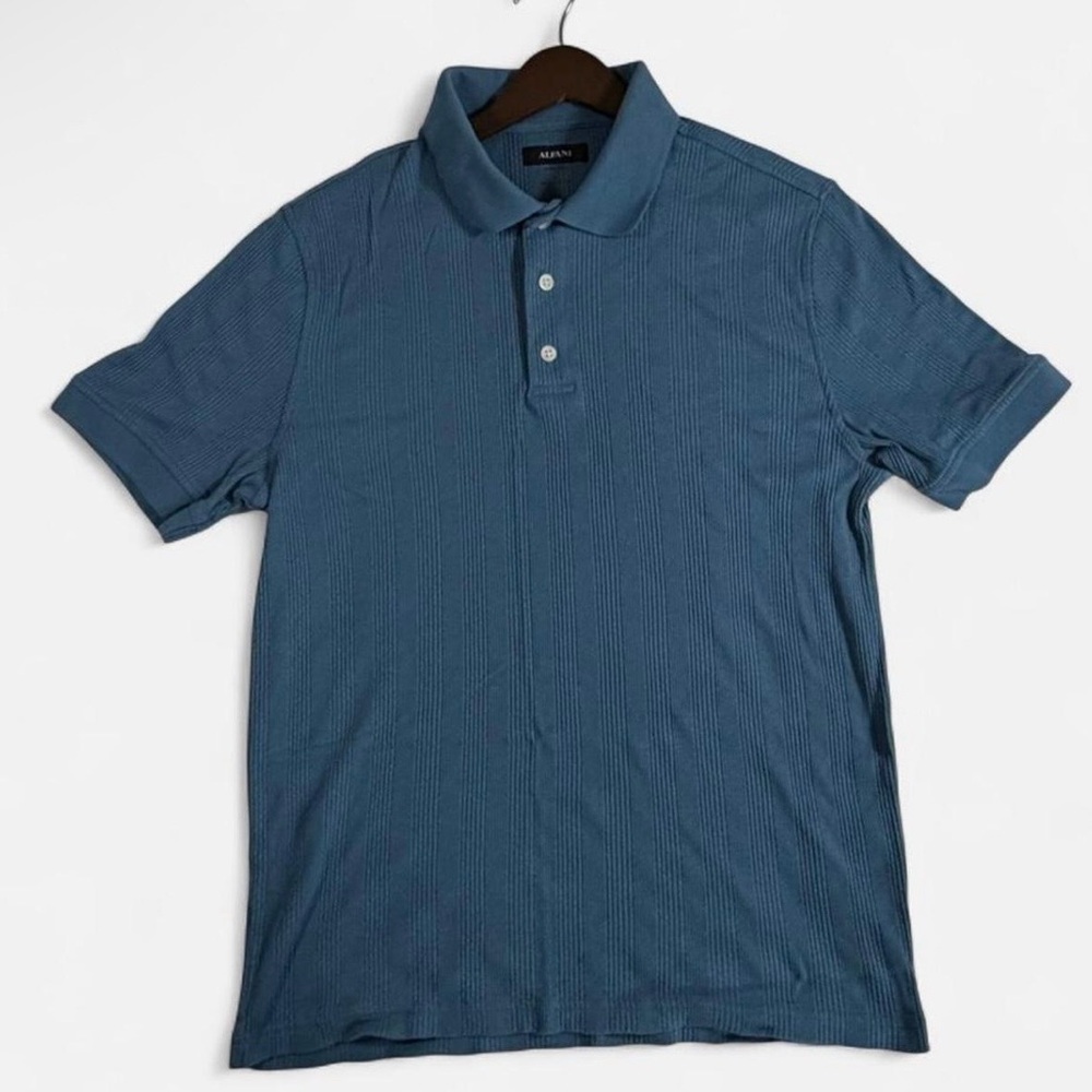Alfani Stretch Blue Ribbed Knitted Polo – Size Small